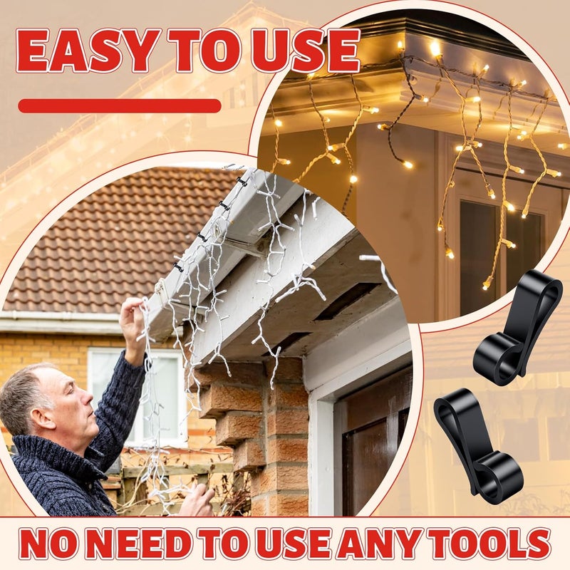 SelfTek 120 PCS Christmas Light Clips Outdoor, Gutter Clips for Hanging Outdoor Lights, Gutter Hooks Hanging String Lamp Holder Mount to Shingles for Roofline, House, Xmas Tree Decor (Black) - Image 4